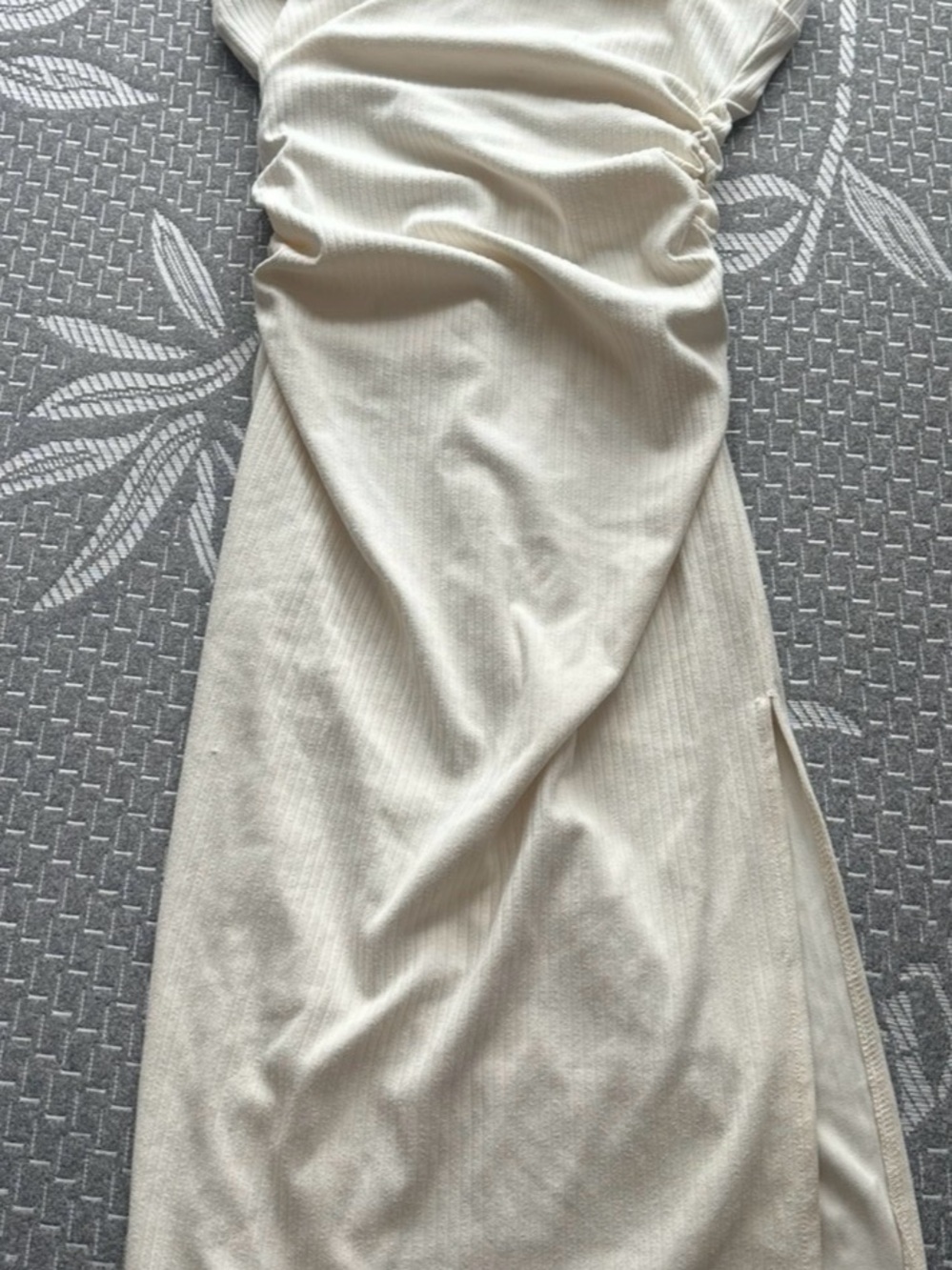 Heart Hips Cream Ribbed Midi Dress with Side Slit